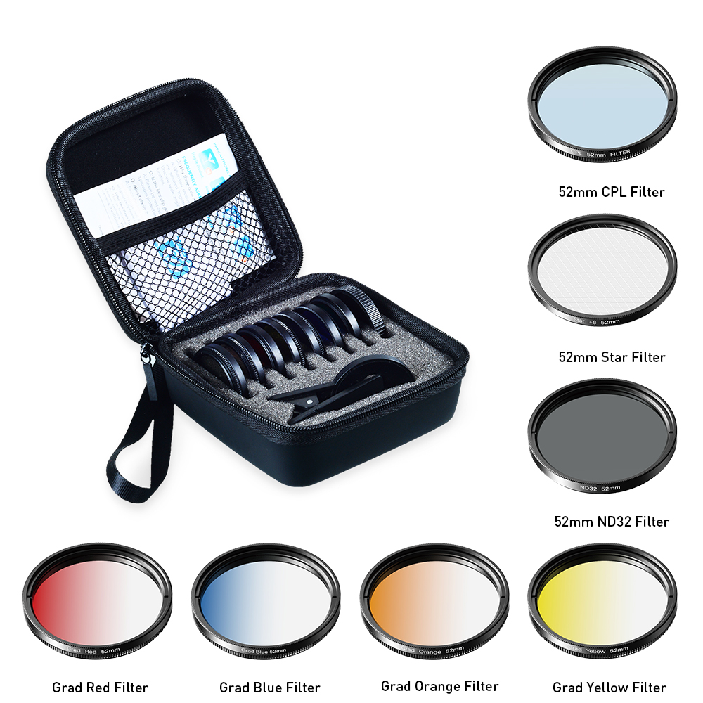 Photography Yellow Filter - APEXEL 52 มม. 7in1 ชุดเลนส์กรองแสงแบบไล่ระดับ CPL