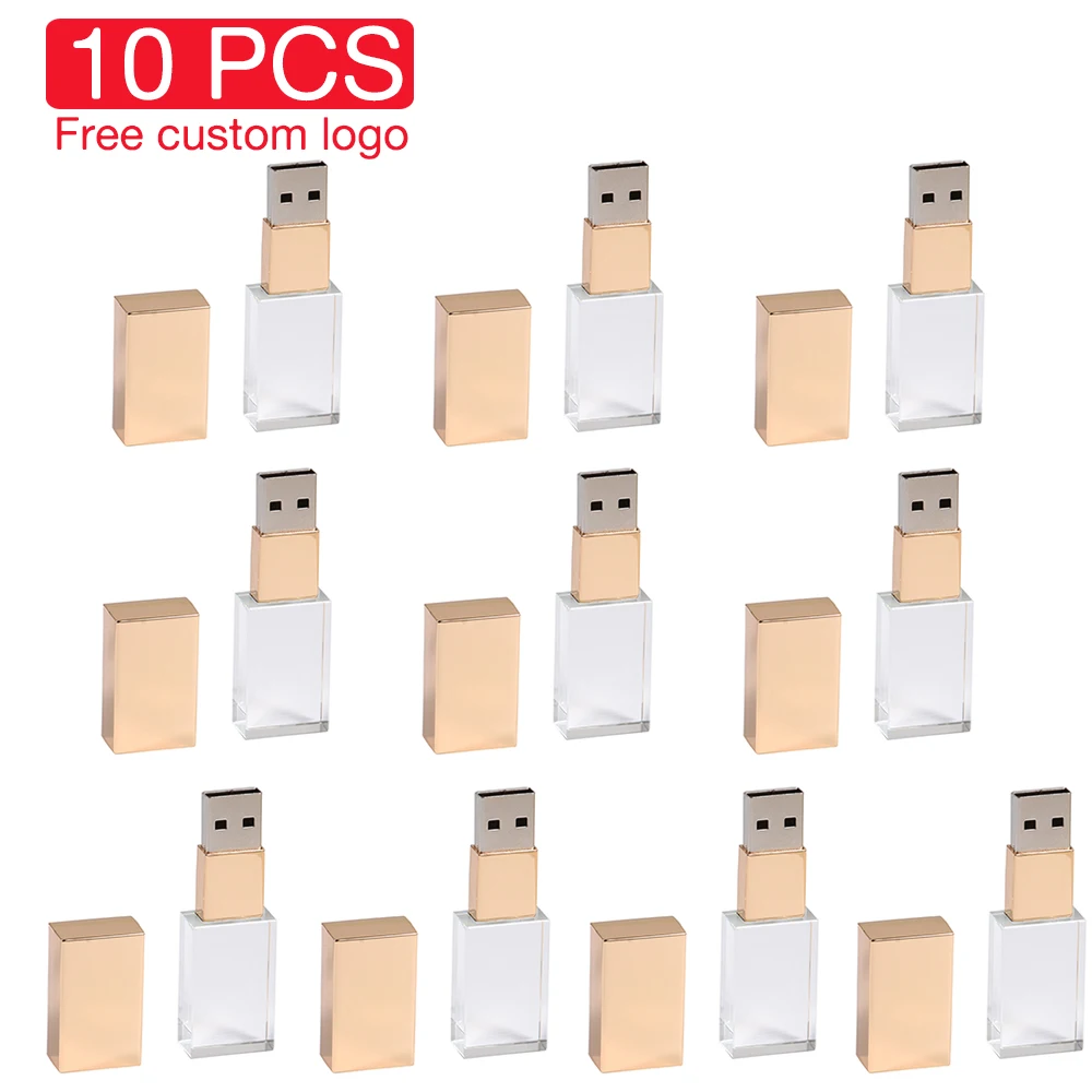 Photography Of Memories - 10 ชิ้น/ล็อตคริสตัลยูเอสบีแฟลชไดรฟ์ 128GB ฟรีโลโก้ที่กำหนดเองได้ 64GB การถ่ายภาพสร้างสรรค์งานแต่งงานของขวัญเมมโมรี่สติ๊ก